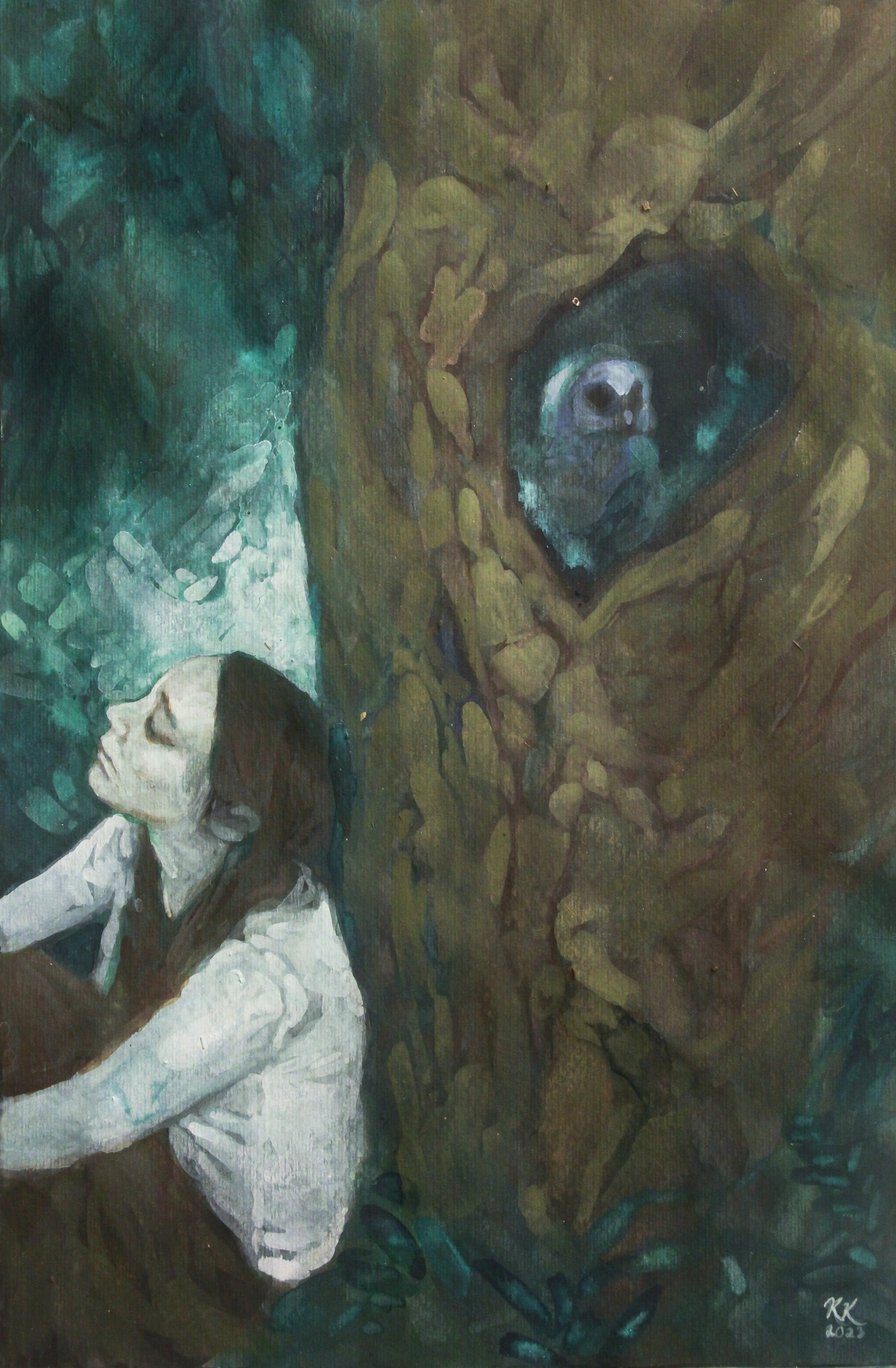 Yhteinen hetki 2023 43 x 28 cm Akvarelli ja guassi paperille