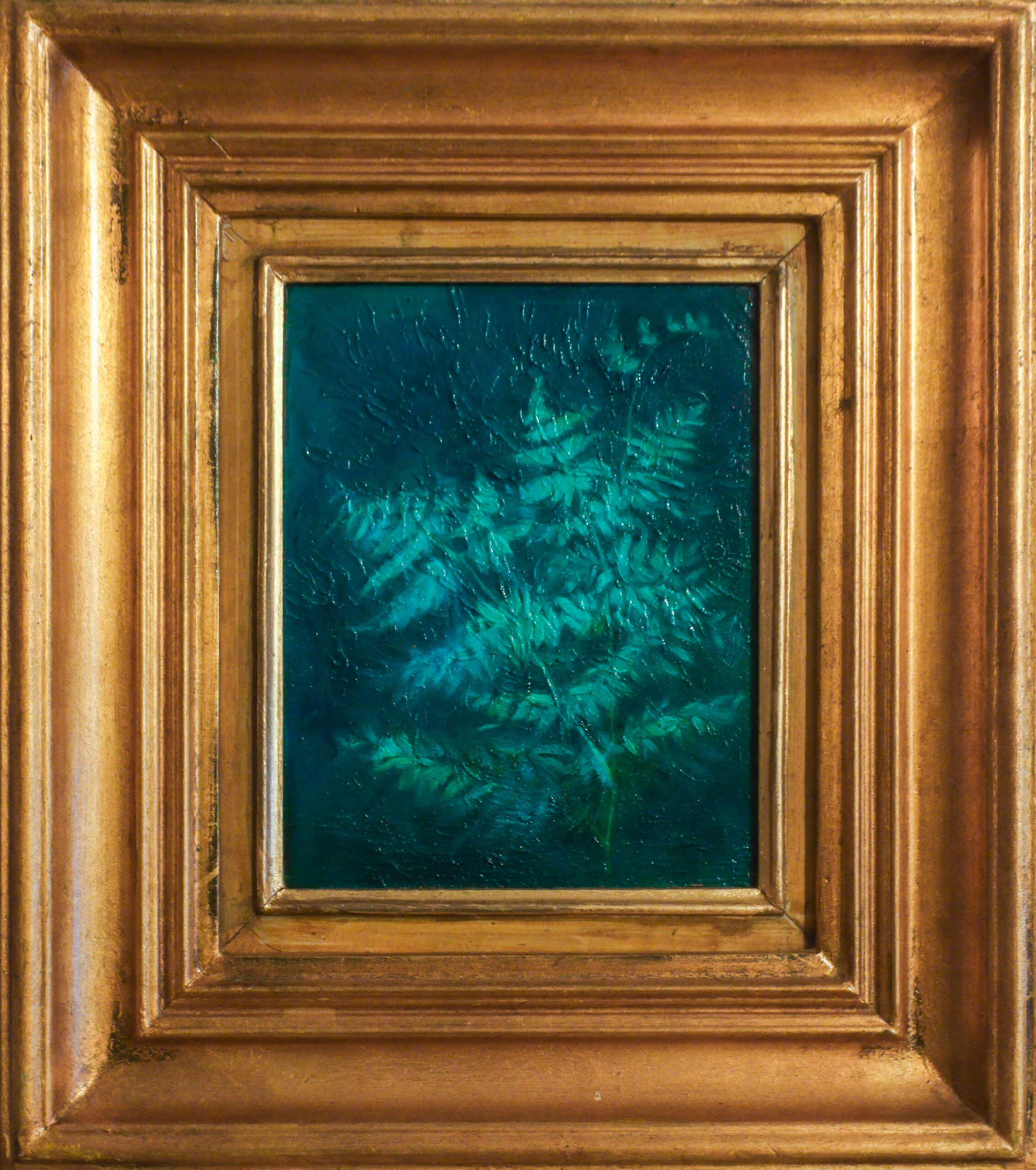 Varjopaikka 2022 Öljyväri kankaalle, kehyksineen 44x39cm, ilman 23x18cm